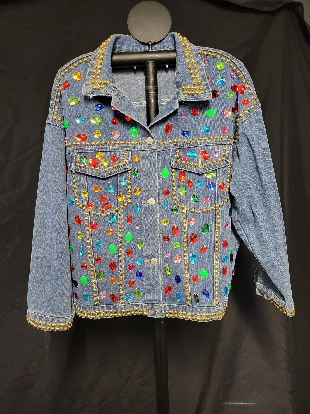 Rainbow Rhinestone Jean Jacket