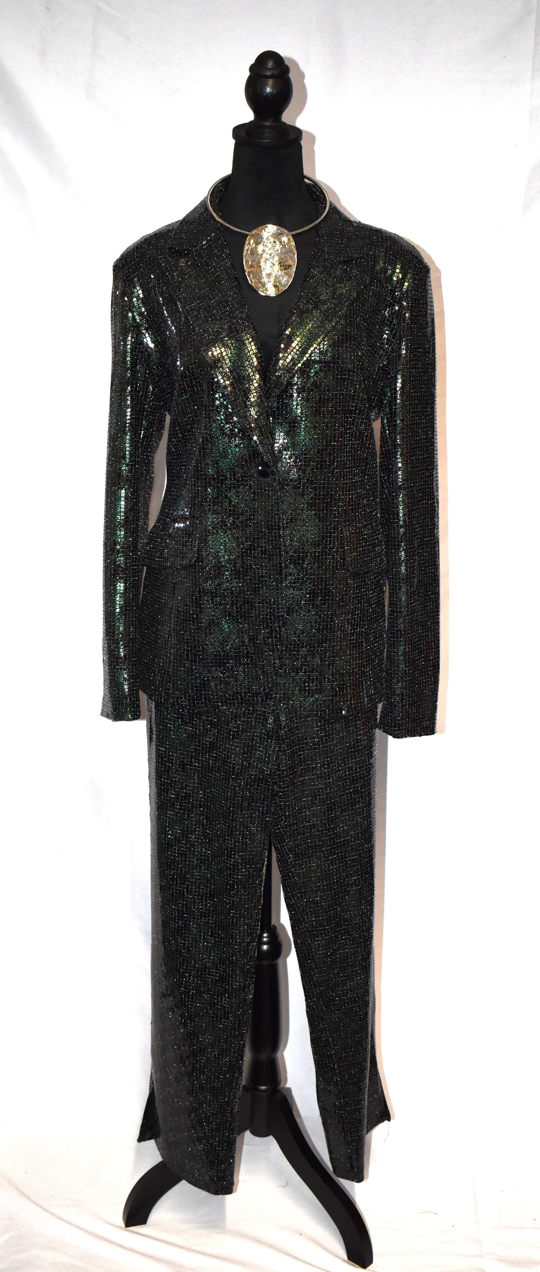 Dark Green Sequin Pants Suit