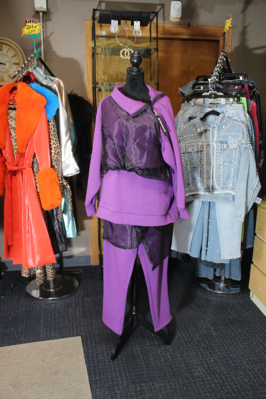 Purple Mesh Sweater Set