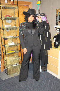 Black Multicolor Rhinestone Blazer Set