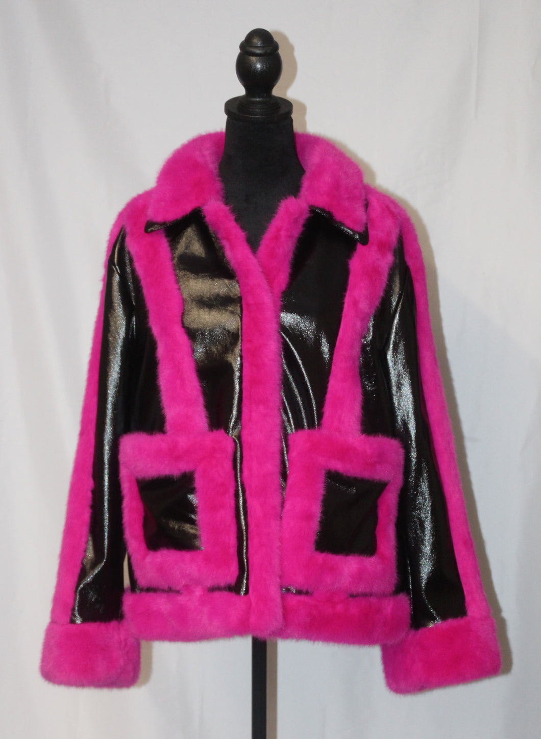 Leather and Pink Fur Coat