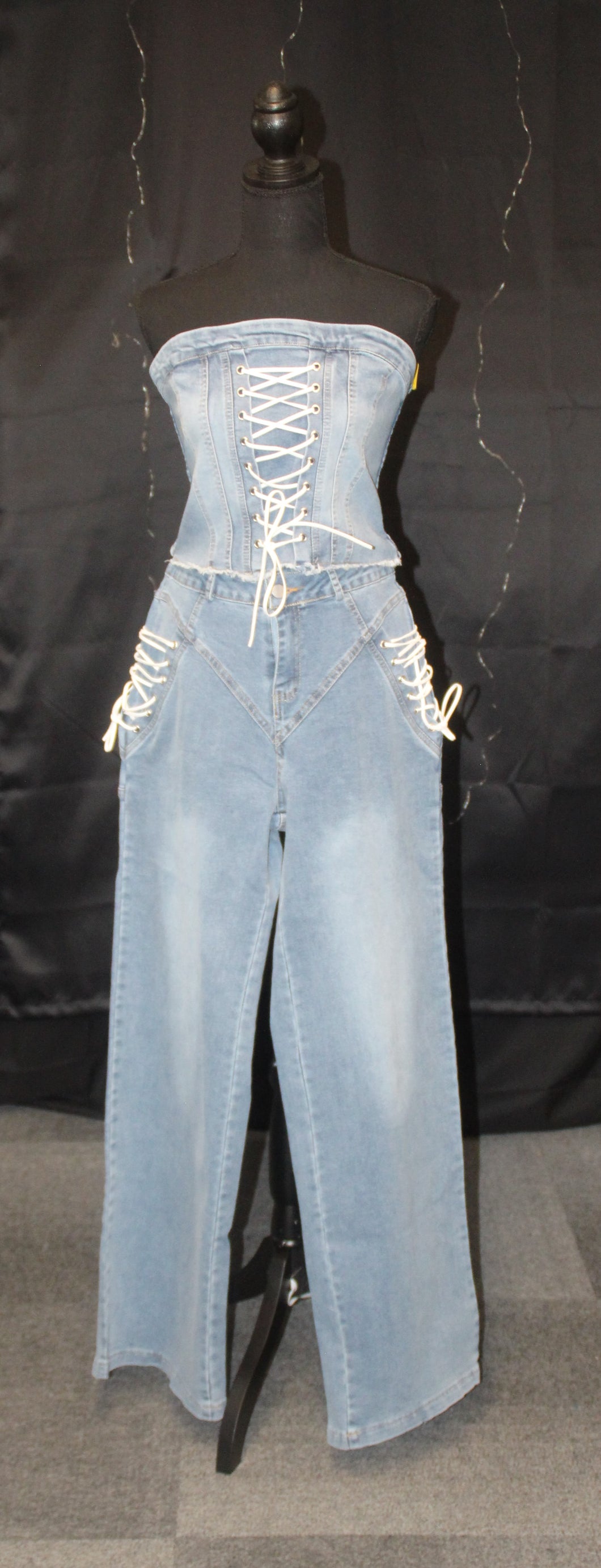 Denim Lace Up Set