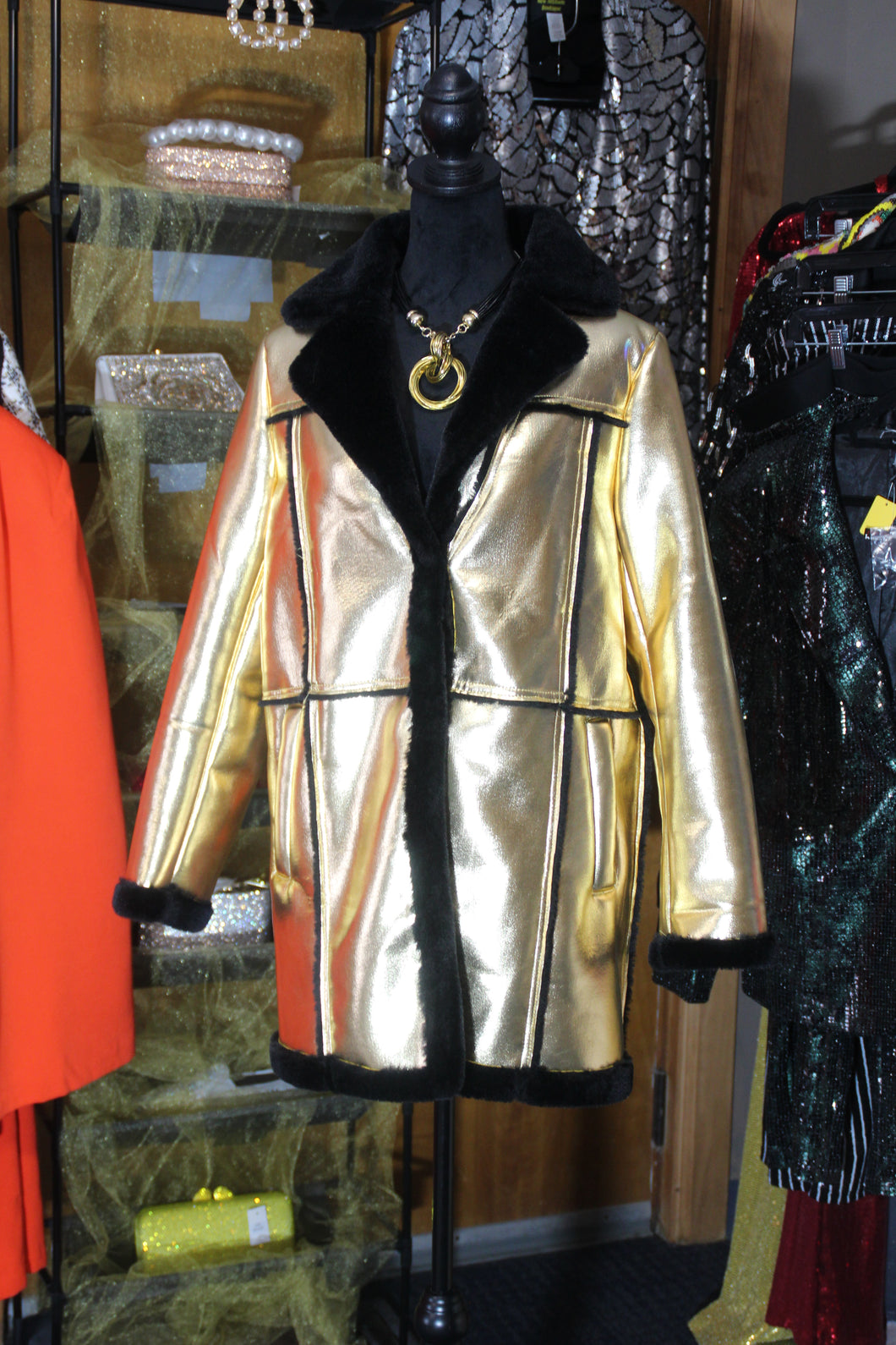 Black and Gold Fur Coat