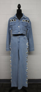 Rhinestone Circle Cutout Denim Set