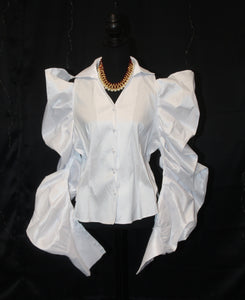 White Ruched Button Up Shirt