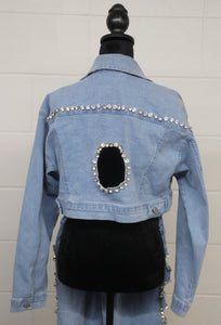 Rhinestone Circle Cutout Denim Set