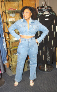 Blue Rhinestone Denim Set