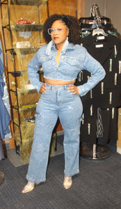 Blue Rhinestone Denim Set