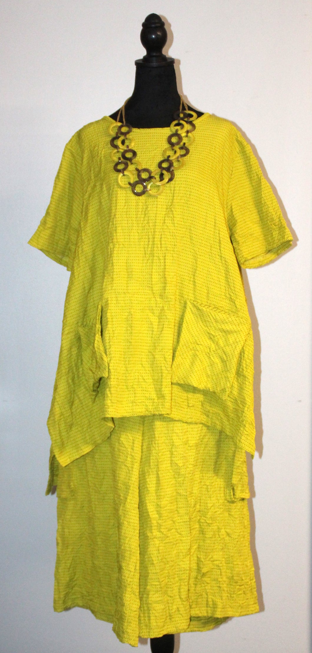 Chartreuse Polka-Dot Skirt Set