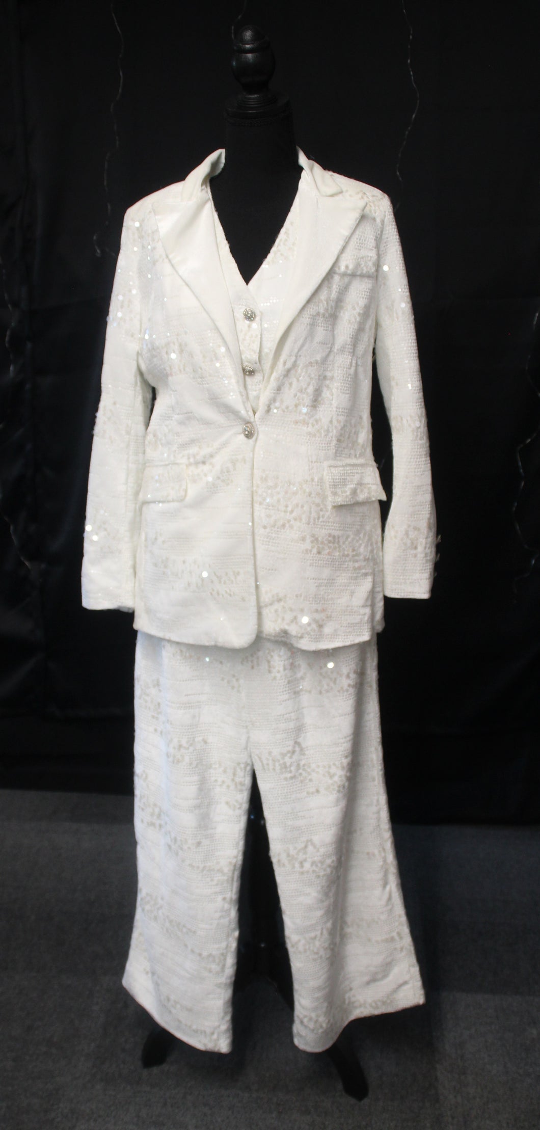 Cream Velour Sequin Three Piece Suit