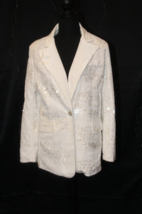 Cream Velour Sequin Three Piece Suit