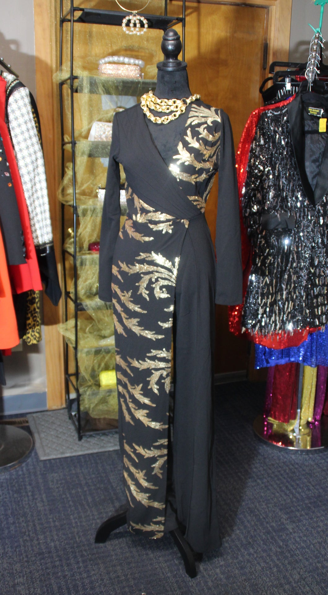 Black and Gold Floral Jumpsuit