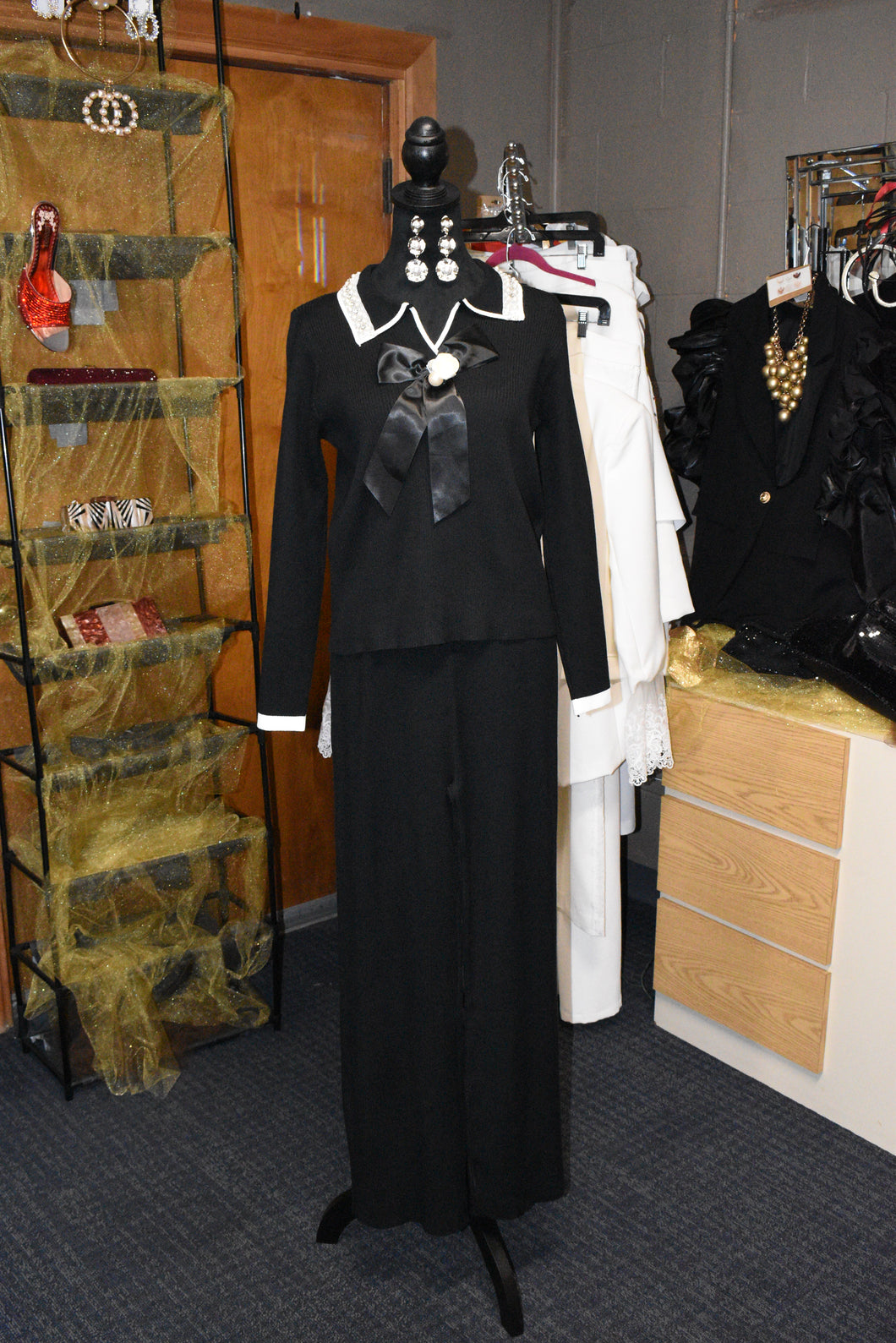 Knit Black Bow Set