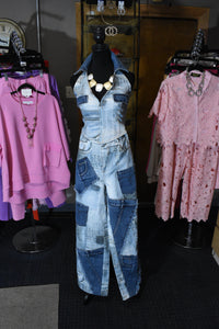 Denim Patch Two Piece Halter Set