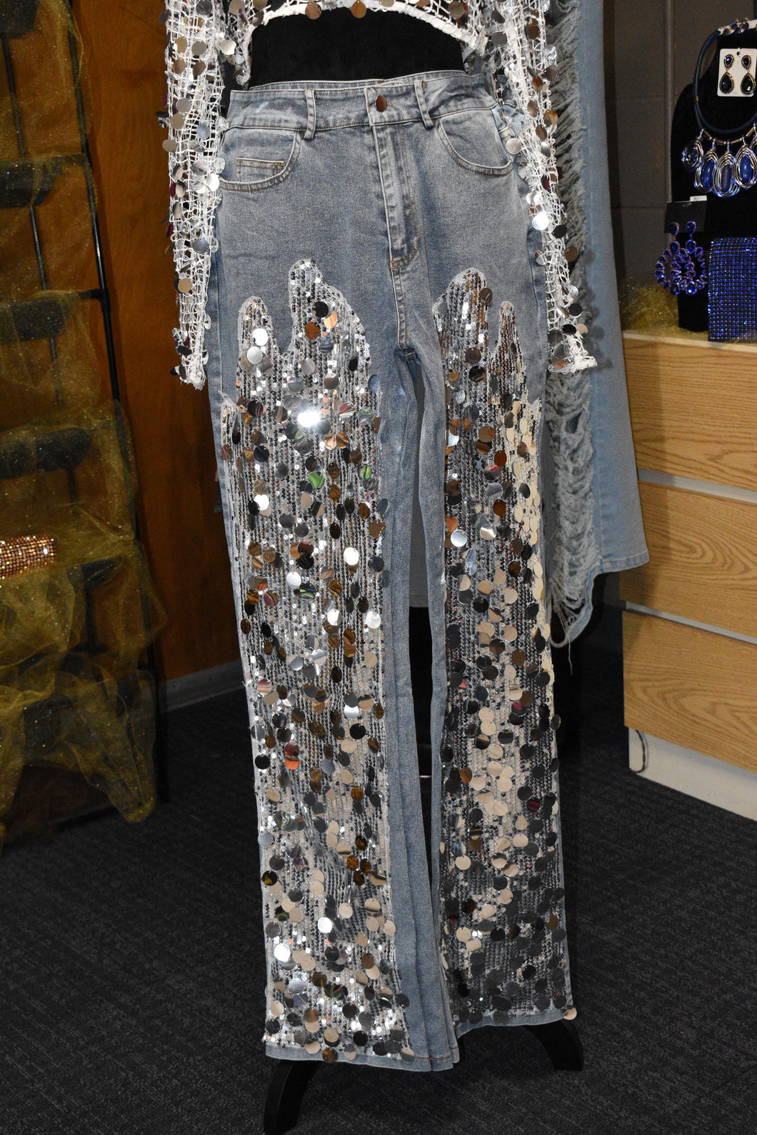 Silver Sequin Jeans